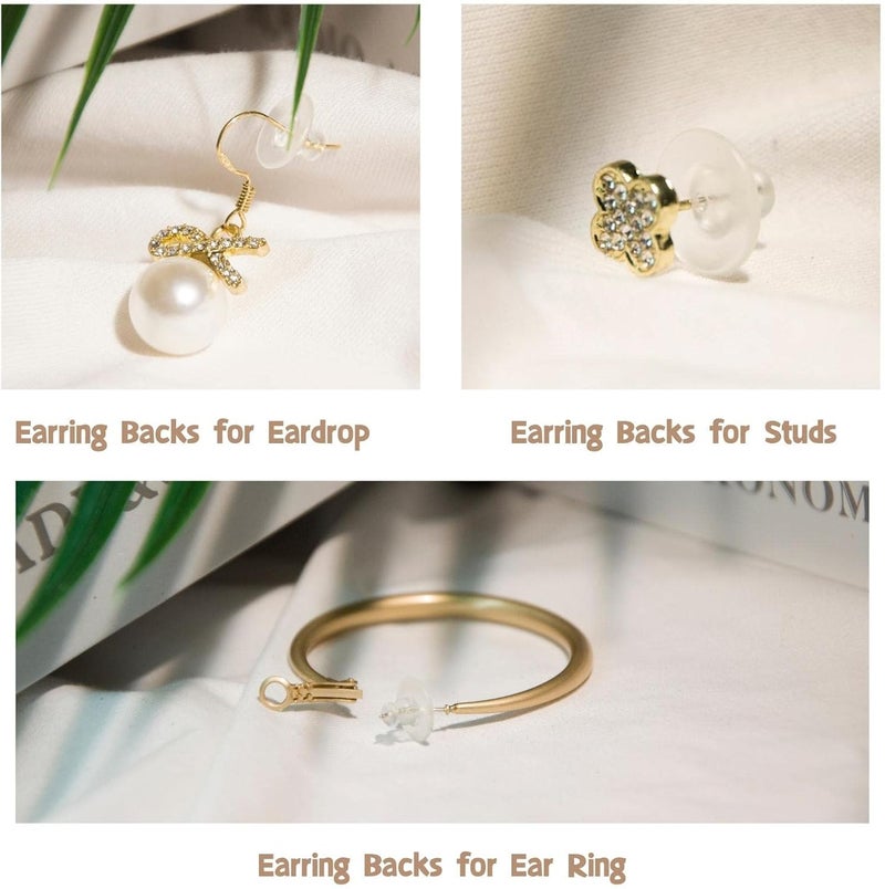 KASBEE Earring Backs, Silicone Earring Backings, Clear Rubber Earring Safety Back Stoppers, Soft Clutch Ear Locking with Pad (Pack of 100) - Image 4